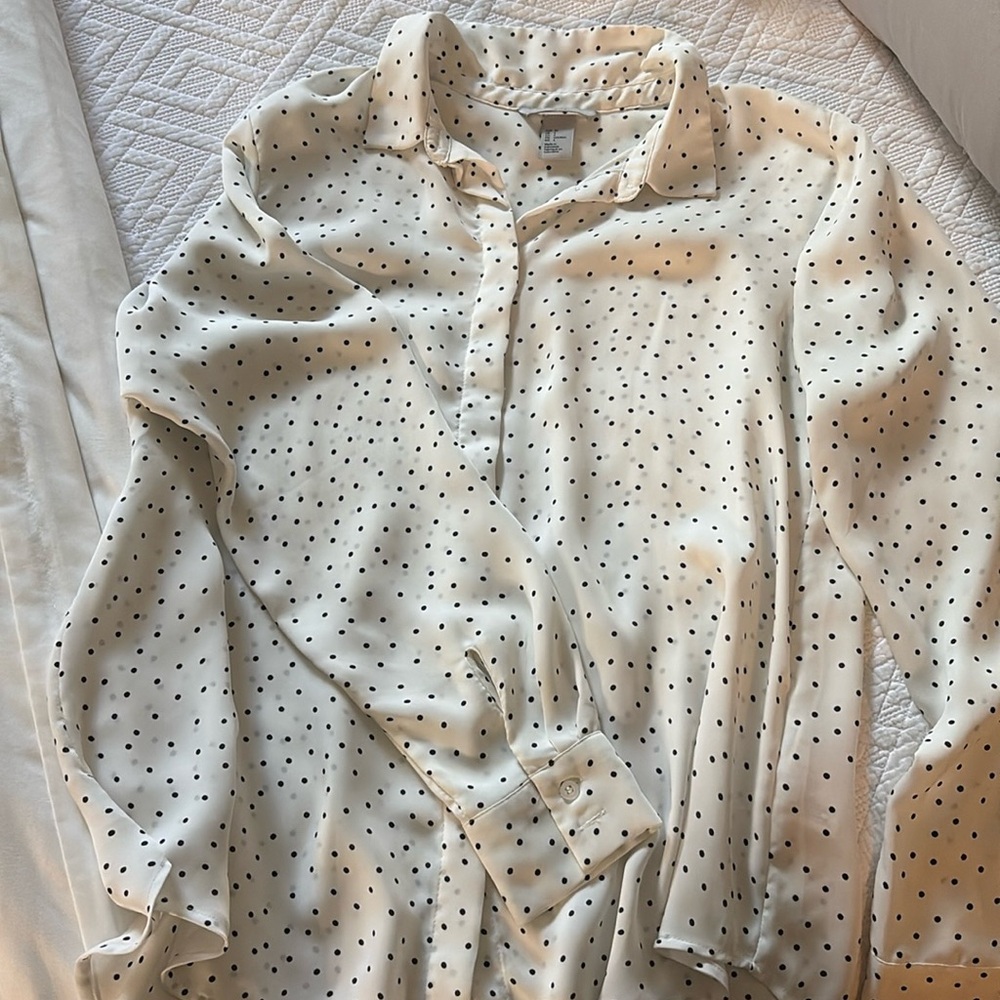 Polka dot silk-like button down